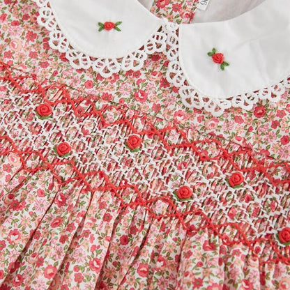 Beautiful Floral Hand Smocked Romper,3M To 3T.