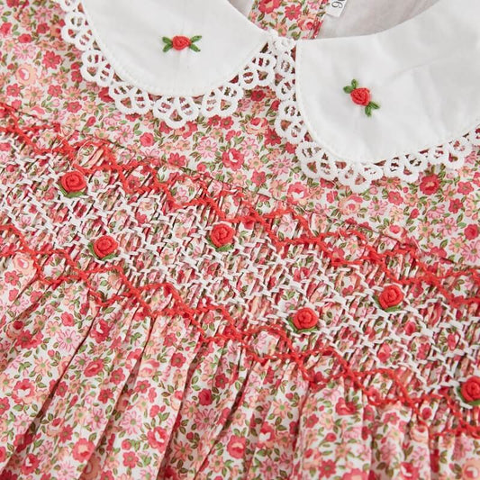 Beautiful Floral Hand Smocked Romper,3M To 3T.