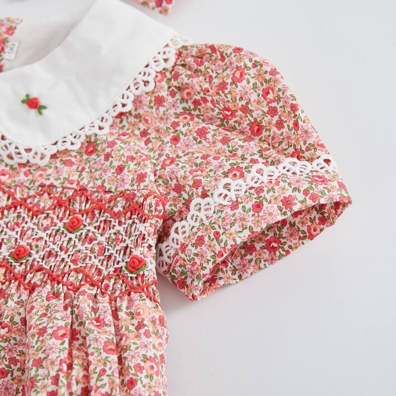 Beautiful Floral Hand Smocked Romper,3M To 3T.