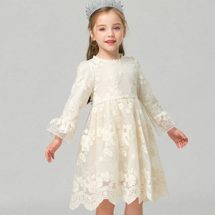 Cute Embroidered Lace Dress,Blue/White,3T to 8T.