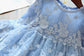 Cute Embroidered Lace Dress,Blue/White,3T to 8T.